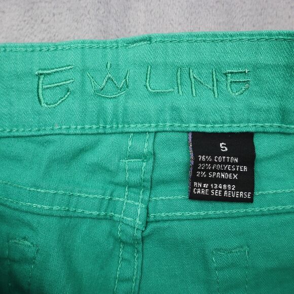 E Line Pants Womens 5 Green Flat Front Button Pocket Mid Rise Straight Jeans - Picture 2 of 16